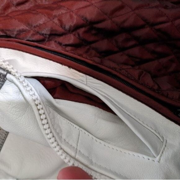 Leather jacket Jamin white with pink and silver stripe removable lining XS - Picture 10 of 12